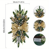 kkboxly 4 Pcs Artificial Christmas Teardrop Swags with Large Garland, Christmas Balls & Bow for Front Door Windows Wall Hanging Decor