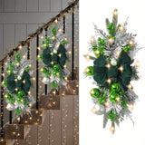 kkboxly 4Pcs Christmas Swag Wreaths, Light up Christmas Stair Swags, 23.6in/ 60cm Artificial Christmas Teardrop Swags Stairs Christmas Decoration for Stair Railing Wall Window Xmas Decor Kitchen, Shops, Gardens, Fireplaces, Christmas Parties Decor