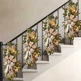 kkboxly 4Pcs Christmas Swag Wreaths, Light up Christmas Stair Swags, 23.6in/ 60cm Artificial Christmas Teardrop Swags Stairs Christmas Decoration for Stair Railing Wall Window Xmas Decor Kitchen, Shops, Gardens, Fireplaces, Christmas Parties Decor