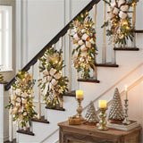 kkboxly 4Pcs Christmas Swag Wreaths, Light up Christmas Stair Swags, 23.6in/ 60cm Artificial Christmas Teardrop Swags Stairs Christmas Decoration for Stair Railing Wall Window Xmas Decor Kitchen, Shops, Gardens, Fireplaces, Christmas Parties Decor