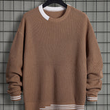 kkboxly  Classic Design Knitted Sweater, Men's Casual Warm High Stretch Round Neck Pullover Sweater For Fall Winter