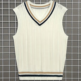 kkboxly  Elegant Slightly Stretch Preppy Vest, Men's Casual Vintage Style V Neck Vest For Fall Winter