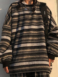 kkboxly  Striped Drop Shoulder Sweatshirt, Casual Crew Neck Long Sleeve Pullover, Women's Clothing