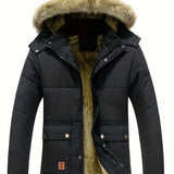 kkboxly Men's Casual Warm Thick Jacket, Windproof Fleece Lined Hooded Jacket