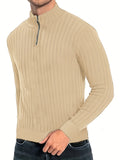 kkboxly  Men's Stand Collar Solid Knit Sweater , Men's Casual Lapel Slightly Stretch V-Neck Pullover Sweater For Men Winter Fall
