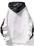 kkboxly  Men's Casual Paisley Pattern Hooded Jacket, Casual Street Style Varsity Jacket