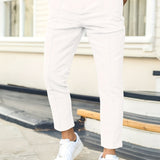 Men's Work Pockets Button Fly Pleated Line Slim Fit Trousers