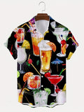 kkboxly  Trendy Drinks Print Men's Casual Short Sleeve Hawaiian Shirt, Men's Shirt For Summer Vacation Resort, Tops For Men
