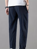 kkboxly Men's Casual Solid Color Pants Slightly Stretch Sports Pants For Spring Summer, Drawstring Sweat Pants With Zipper For Males
