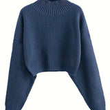 kkboxly  Long Sleeve Drop Shoulder Sweater, Loose Solid Casual Sweater, Women's Clothing