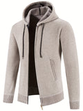 kkboxly  Men's Full Zip Up Casual Fleece Lined Hooded Cardigan, Regular Fit Knitted Sweater Jacket Coat With Pockets For Winter Fall
