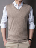 kkboxly  Casual Knitted Pullover, V-neck Sleeveless Thermal Jacket, Wool Vest, Men's Tank Top  For Autumn And Winter