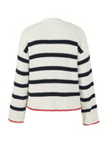 kkboxly Striped Crew Neck Loose Sweater, Elegant Long Sleeve Sweater For Fall & Winter, Women's Clothing
