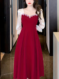 kkboxly  Color Block Ruched Dress, Elegant Sweetheart Neck Evening Party Dress, Women's Clothing