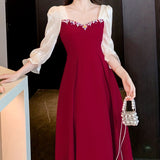 kkboxly  Color Block Ruched Dress, Elegant Sweetheart Neck Evening Party Dress, Women's Clothing