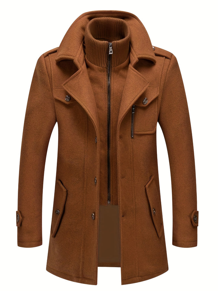 kkboxly  Men's Business Woolen Coat Fashion Double Collar Mid-length Woolen Jacket For Autumn/Winter