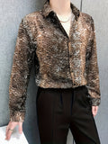 kkboxly  Men's Stylish  Snake Skin Printed Shirt, Casual Breathable Lapel Slightly Stretch Button Up Long Sleeve Shirt Top For City Walk Street Hanging Outdoor Activities