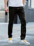 Men's Chic Slim Fit Jeans, Men's Casual Street Style Distressed Medium Stretch Denim Pants