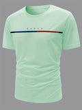 kkboxly  Paris Theme Pattern Print Men's Comfy T-shirt, Graphic Tee Men's Summer Clothes, Men's Outfits