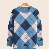 kkboxly  Plain Color Block Loose Fit Warm Sweater, Men's Casual Retro Style Slightly Stretch Crew Neck Pullover Sweater For Fall Winter