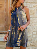 kkboxly  Marble Print Halter Neck Dress, Boho Sleeveless Halter Dress For Spring & Summer, Women's Clothing