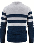 kkboxly  Warm Fleece Striped Cardigan Jacket, Men's Casual Stand Collar Jacket Coat For Winter
