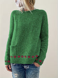 kkboxly  Lip Pattern Crew Neck Pullover Sweater, Casual Long Sleeve Pocket Sweater For Fall & Winter, Women's Clothing