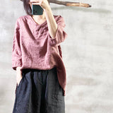 2025    202007/Qiao Ann, linen, autumn washed buckle retro simple loose large size women's shirt