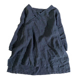2025    202007/Qiao Ann, linen, autumn washed buckle retro simple loose large size women's shirt