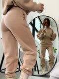 kkboxly  2pcs Solid Color Casual Suits, Long Sleeve Hooded Sweatshirts & High Waist Slant Pockets Jogger Pants Set, Women's Clothing