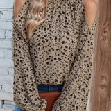 kkboxlyFloral Print Cold Shoulder Blouse, Elegant Ruched Long Sleeve Blouse, Women's Clothing