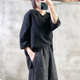 2025    202007/Qiao Ann, linen, autumn washed buckle retro simple loose large size women's shirt