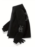 kkboxly kkboxly  Men's Fashion Lax Print Fleece Jacket, Casual Slightly Stretch Stand Collar Zip Up Windproof Warm Coat For Winter
