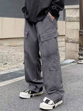 kkboxly  Men's Casual Multi Pocket Trousers, Chic Loose Fit Pants For Outdoor Activities