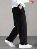 Drawstring Hem Design, Men's Loose Straight Leg Long Pants