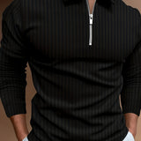 kkboxly  Men's Casual Long Sleeves Zip Up Polo Shirts, Lapel Collar Tops Pullovers, Men's Clothing For Spring Autumn