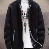 kkboxly  Men's Full Zip Up Casual Stand Collar Cardigan, Regular Fit Knitted Sweater Jacket Coat With Pockets For Winter Fall