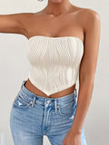 kkboxly  Solid Textured Hanky Hem Tube Top, Versatile Cross Tie Back Tube Summer Top, Women's Clothing