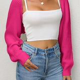Solid Loose Crop Cardigan, Casual Long Sleeve Cardigan For Spring & Fall, Women's Clothing