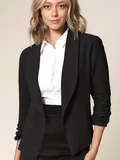 Ruched 3/4 Sleeve Blazer, Elegant Shawl Collar Open Front Work Office Outerwear, Women's Clothing