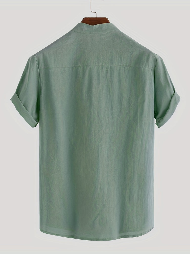 kkboxly  Men's Cotton Comfy Shirt, Short Sleeve Crew Neck Pockets Shirt
