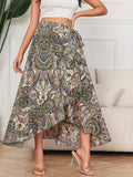 kkboxly  Boho Paisley Print Ruffle Hem Skirt, Casual Wrap Skirt For Spring & Summer, Women's Clothing