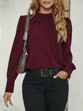 kkboxly  Solid Tucked Keyhole Blouse, Casual Long Sleeve Versatile Blouse, Women's Clothing