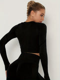 kkboxly  1 piece Comfortable Seamless Long Sleeve Crop Top for Yoga and Fitness Workouts - High Waist Activewear for Women
