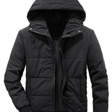 kkboxly  Men's Padded Hooded Jacket, Men Casual Padded Coat Windbreaker Zipper Pocket For Men Winter