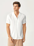 kkboxly  Solid Color Men's Casual Short Sleeve Cotton Shirt, Men's Shirt For Summer Vacation Resort
