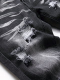 kkboxly  Ripped Washed Design Slim Fit Jeans, Men's Casual Street Style High Stretch Denim Pants For Spring Summer