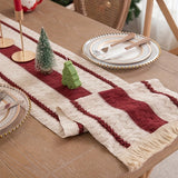 1pc Rustic Linen-Cotton Blend Table Runner with Tassels - Handwoven Design Striped Polyester Rectangle for Christmas & Everyday Gatherings