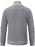 kkboxly  Men's Warm Herringbone Pattern Knitted Cardigan Jacket, Casual Stand Collar Stretch Jacket For Fall Winter