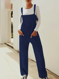 kkboxly  Solid Patched Pockets Knot Strap Overall Jumpsuit, Casual Overall Jumpsuit For Spring & Summer, Women's Clothing